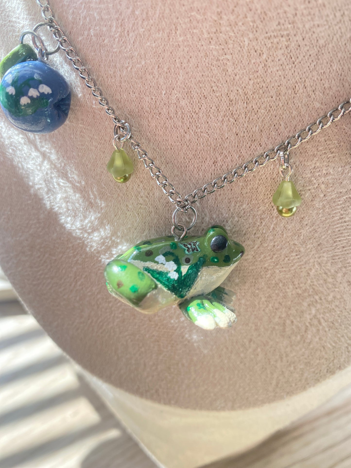 Painted clay frog necklace