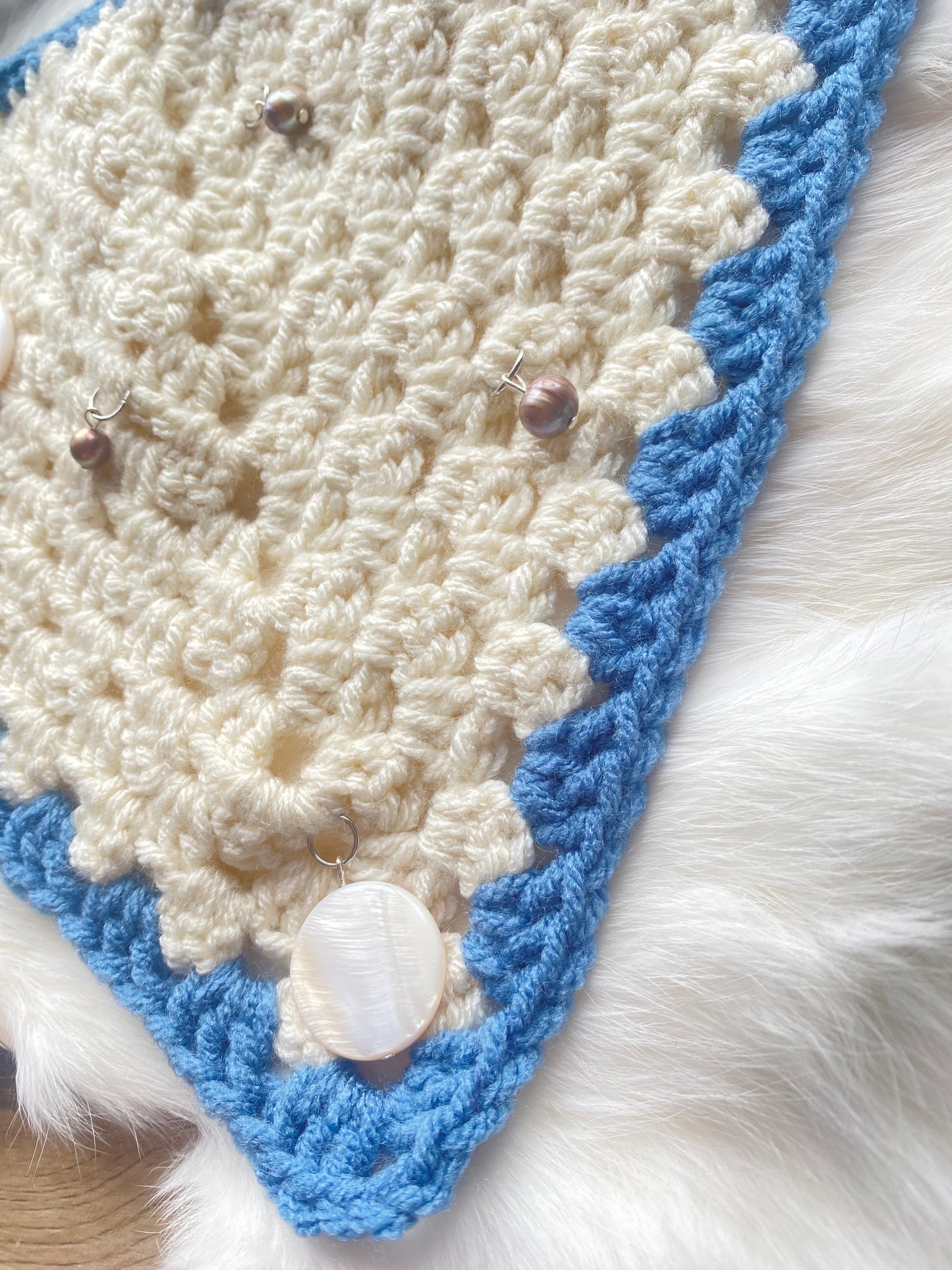 Cream and blue pearl bandana