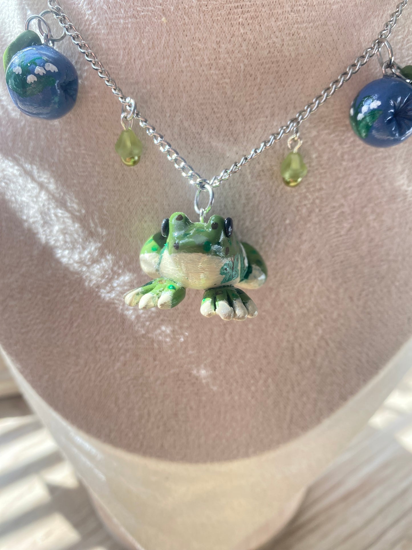 Painted clay frog necklace