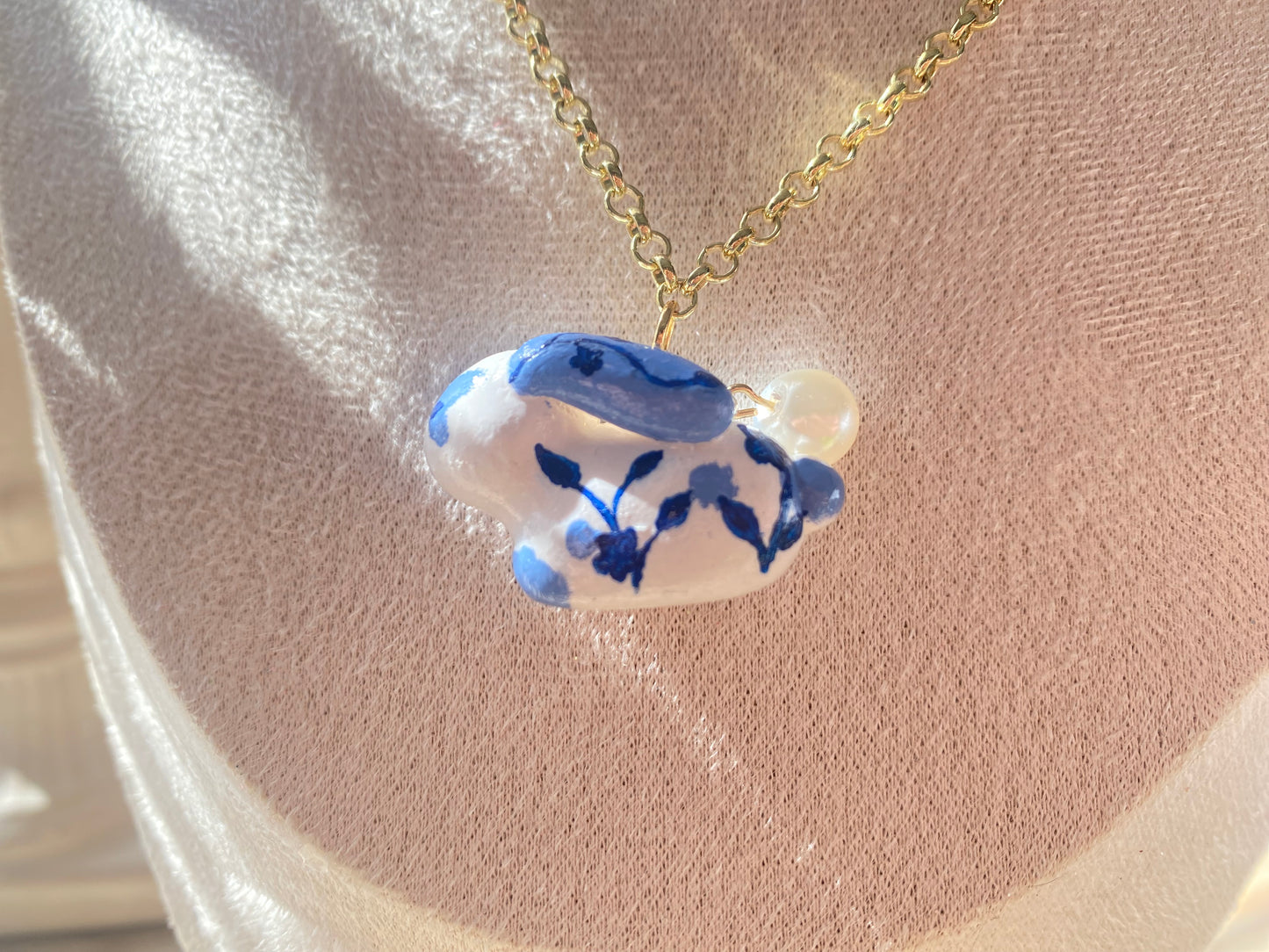 Painted clay bunny necklace