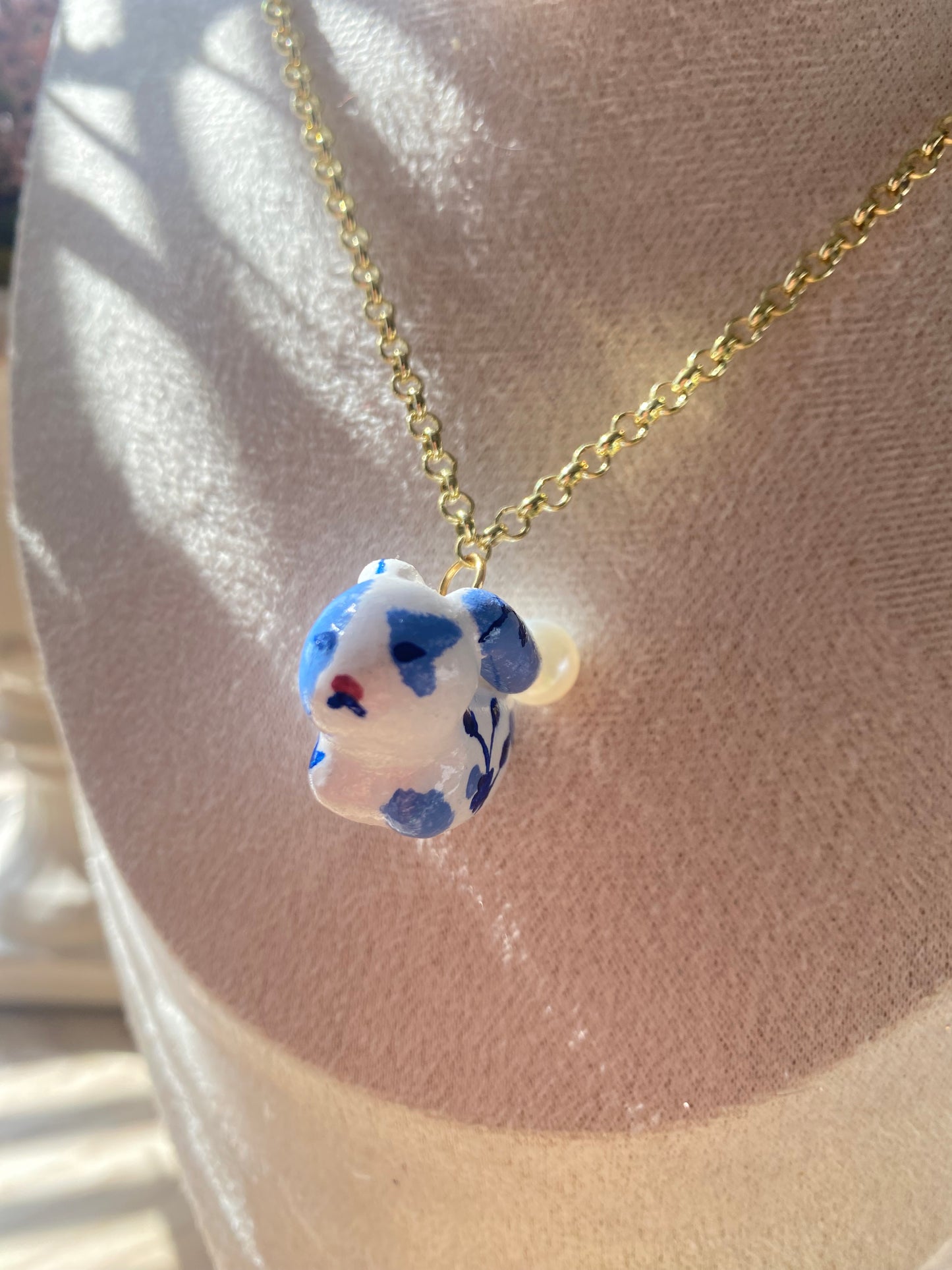 Painted clay bunny necklace