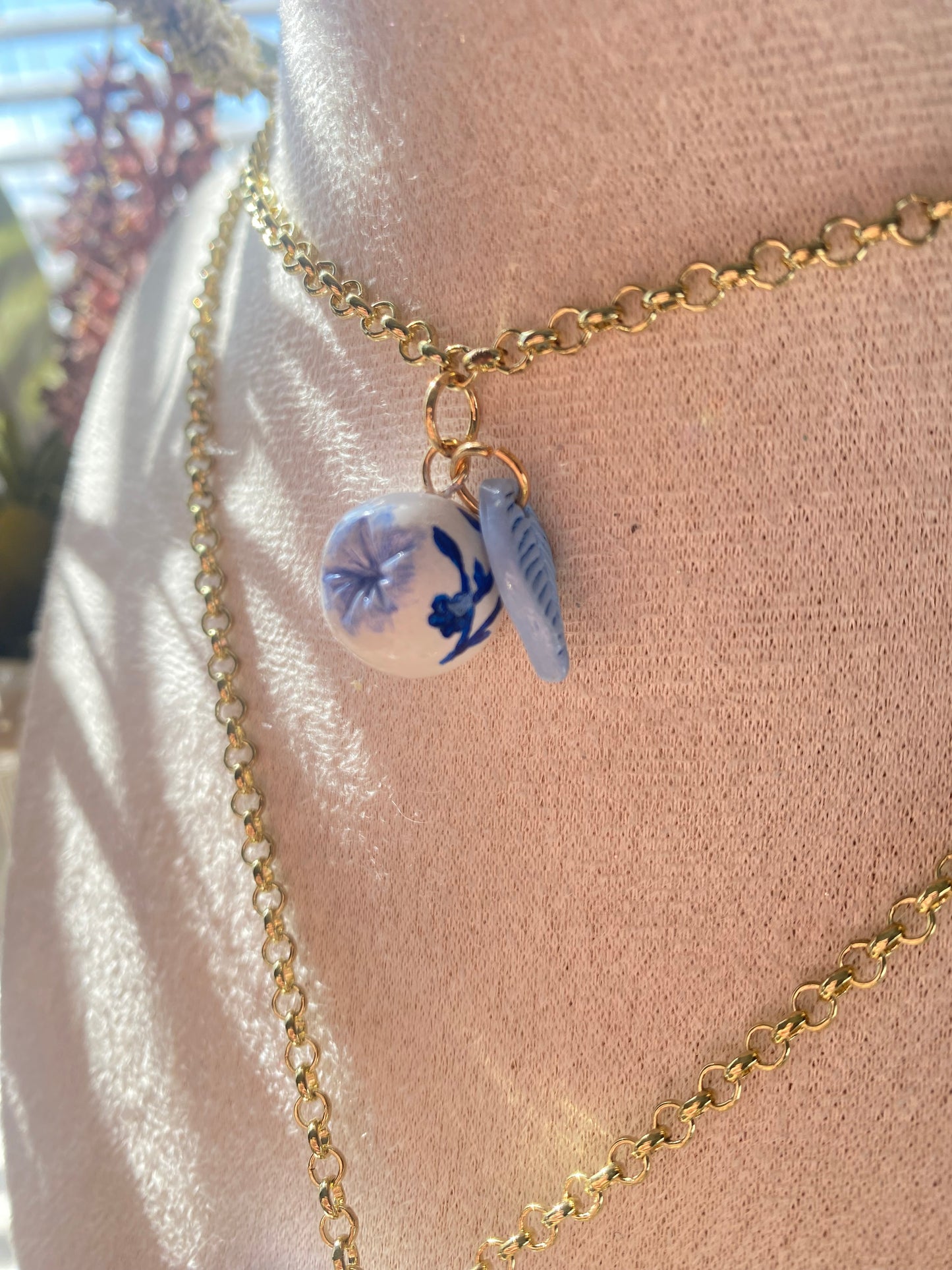 Painted clay bunny necklace