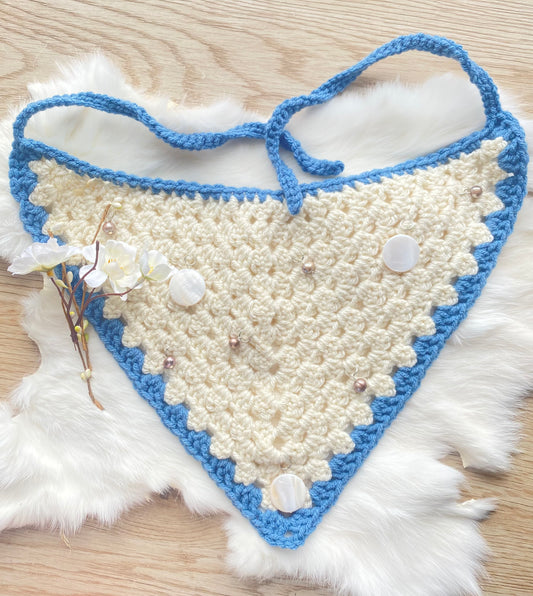 Cream and blue pearl bandana